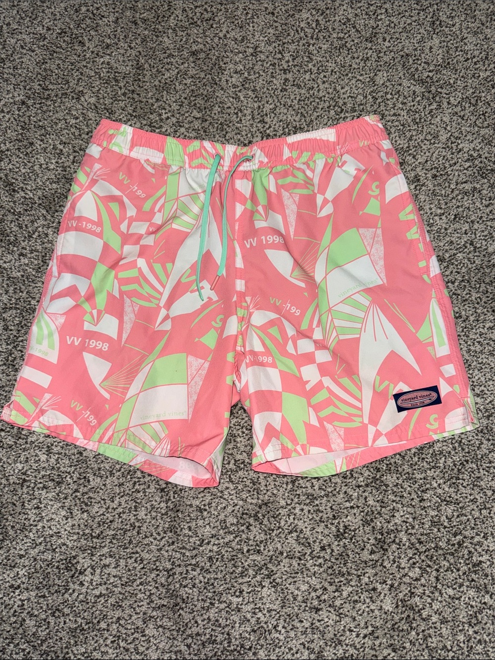 Vineyard Vines Pink & Mint Abstract Print Swim Trunks
